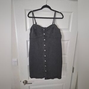 Forever 21 Charcoal Button-Front Midi Dress